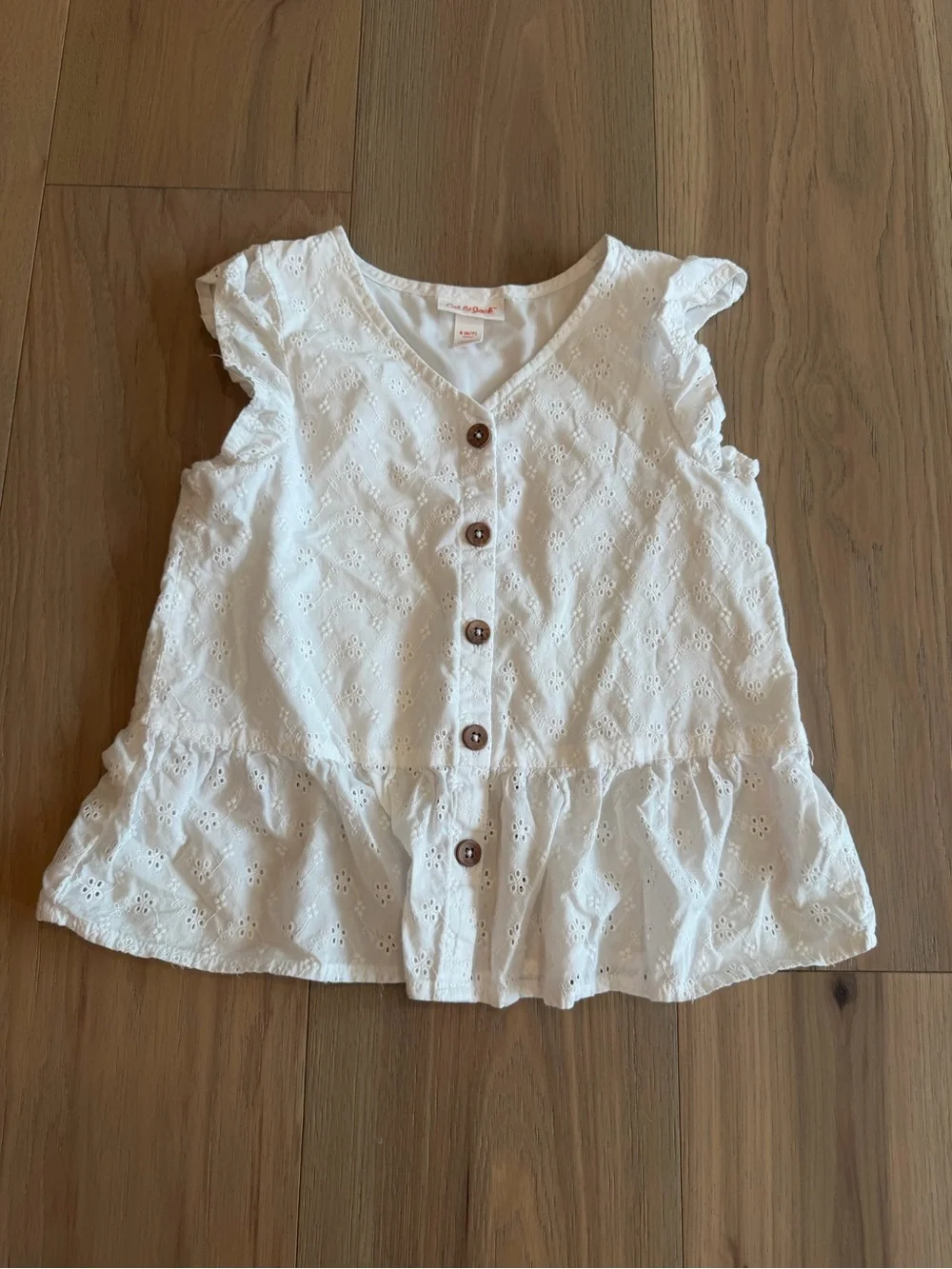 Cat & Jack White Eyelet Button Peplum Top with Wood Buttons